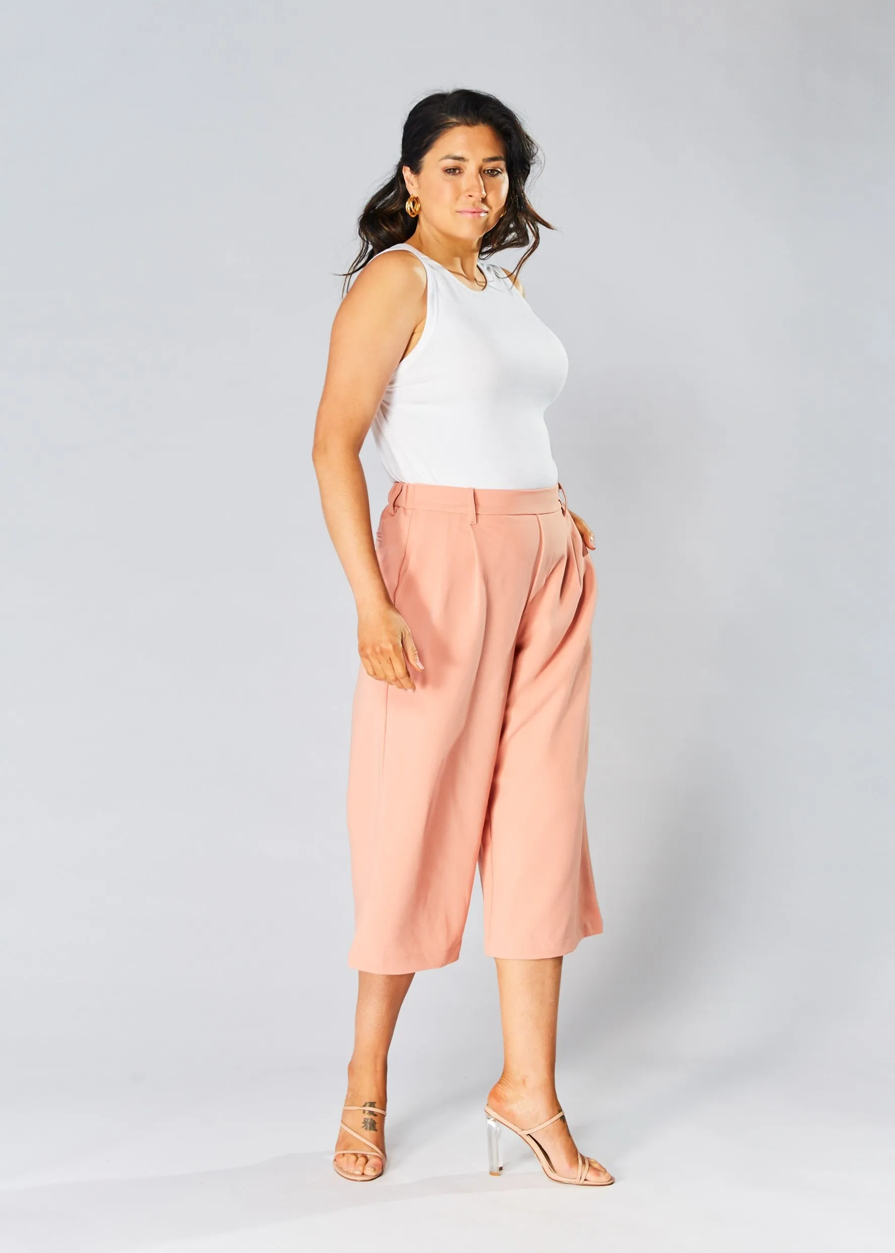 High Waisted Culottes - Peach