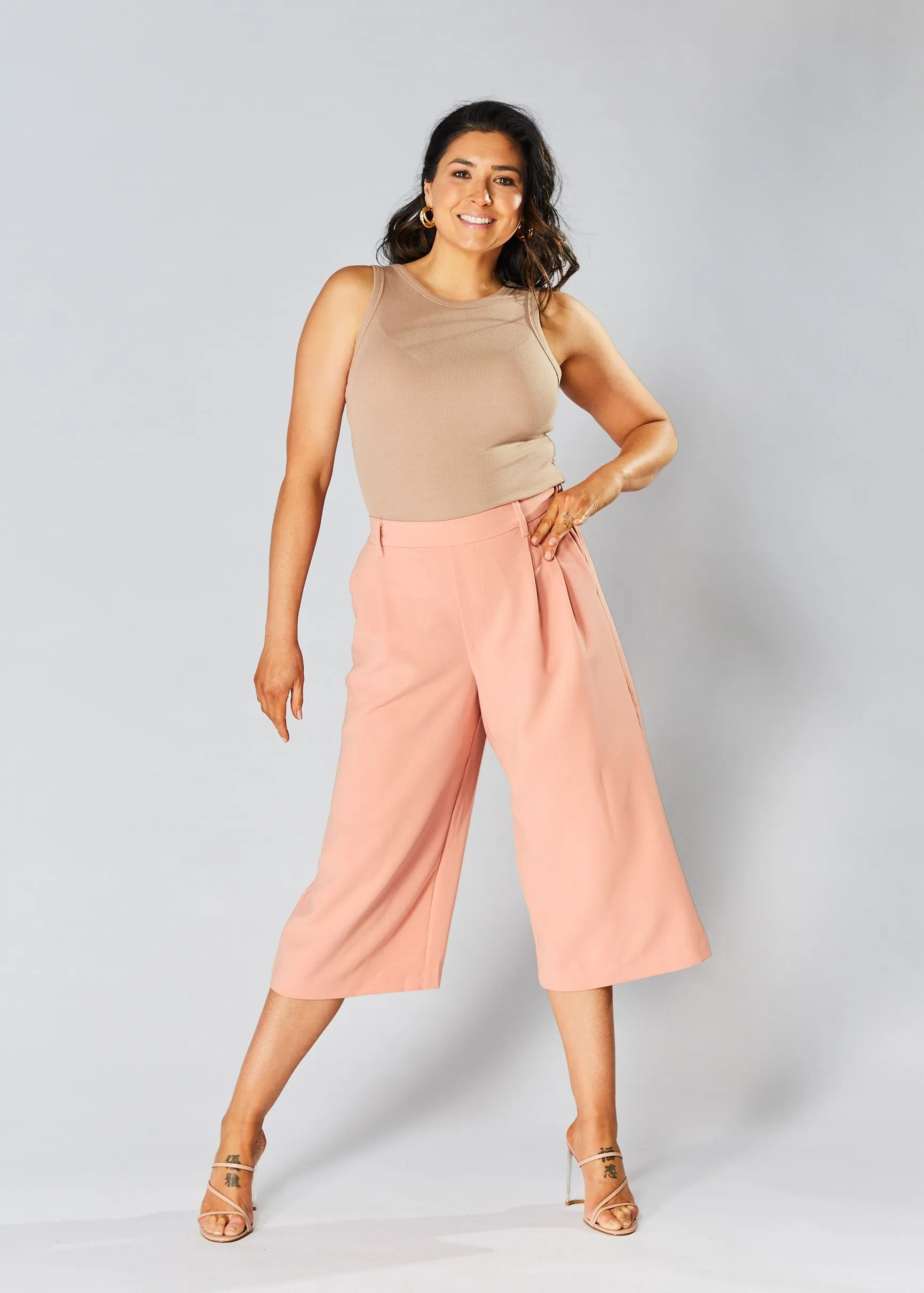 High Waisted Culottes - Peach