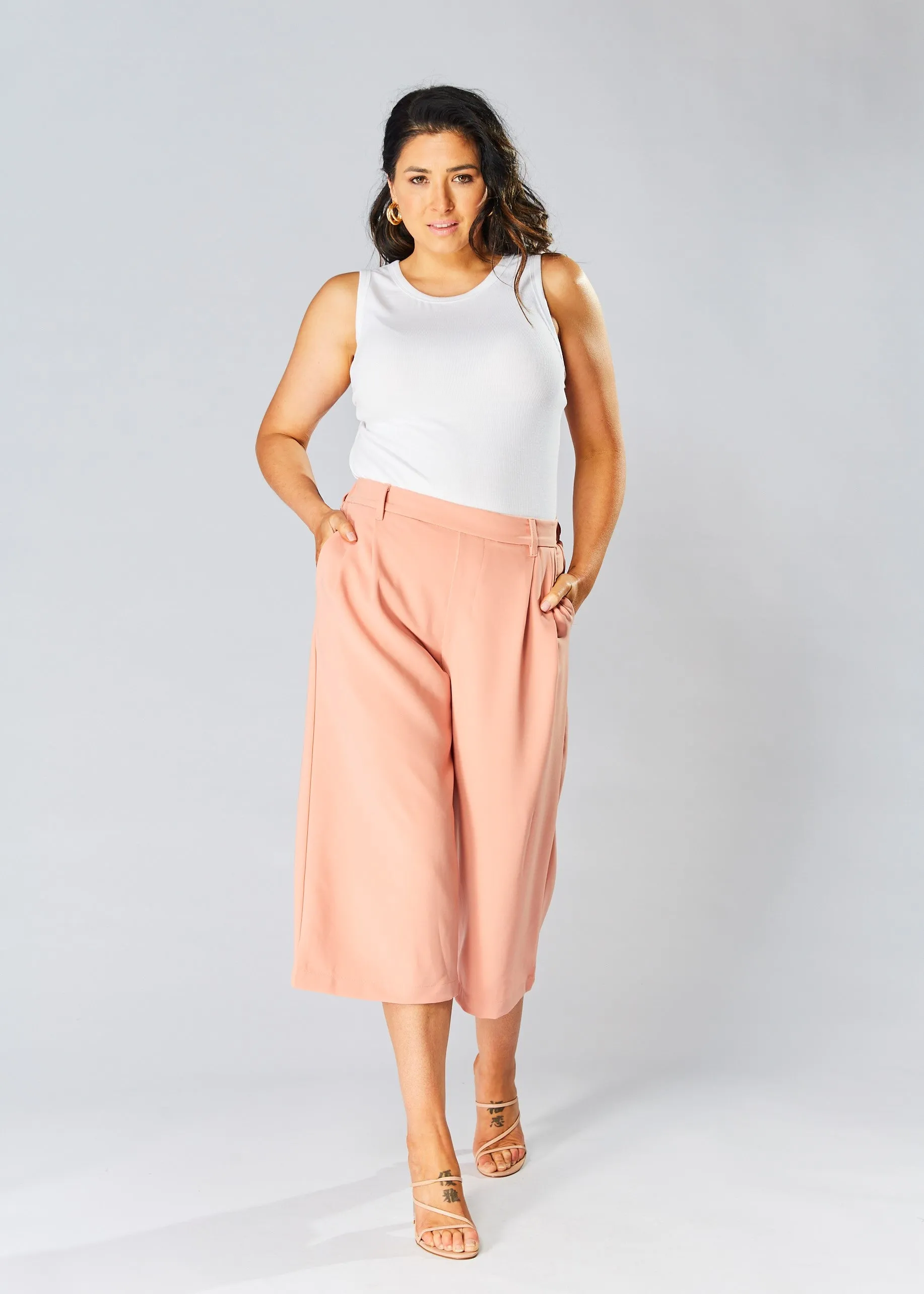 High Waisted Culottes - Peach