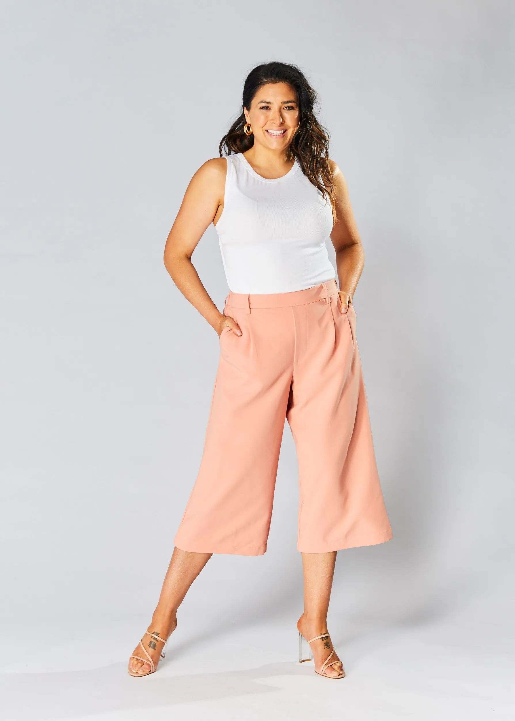 High Waisted Culottes - Peach