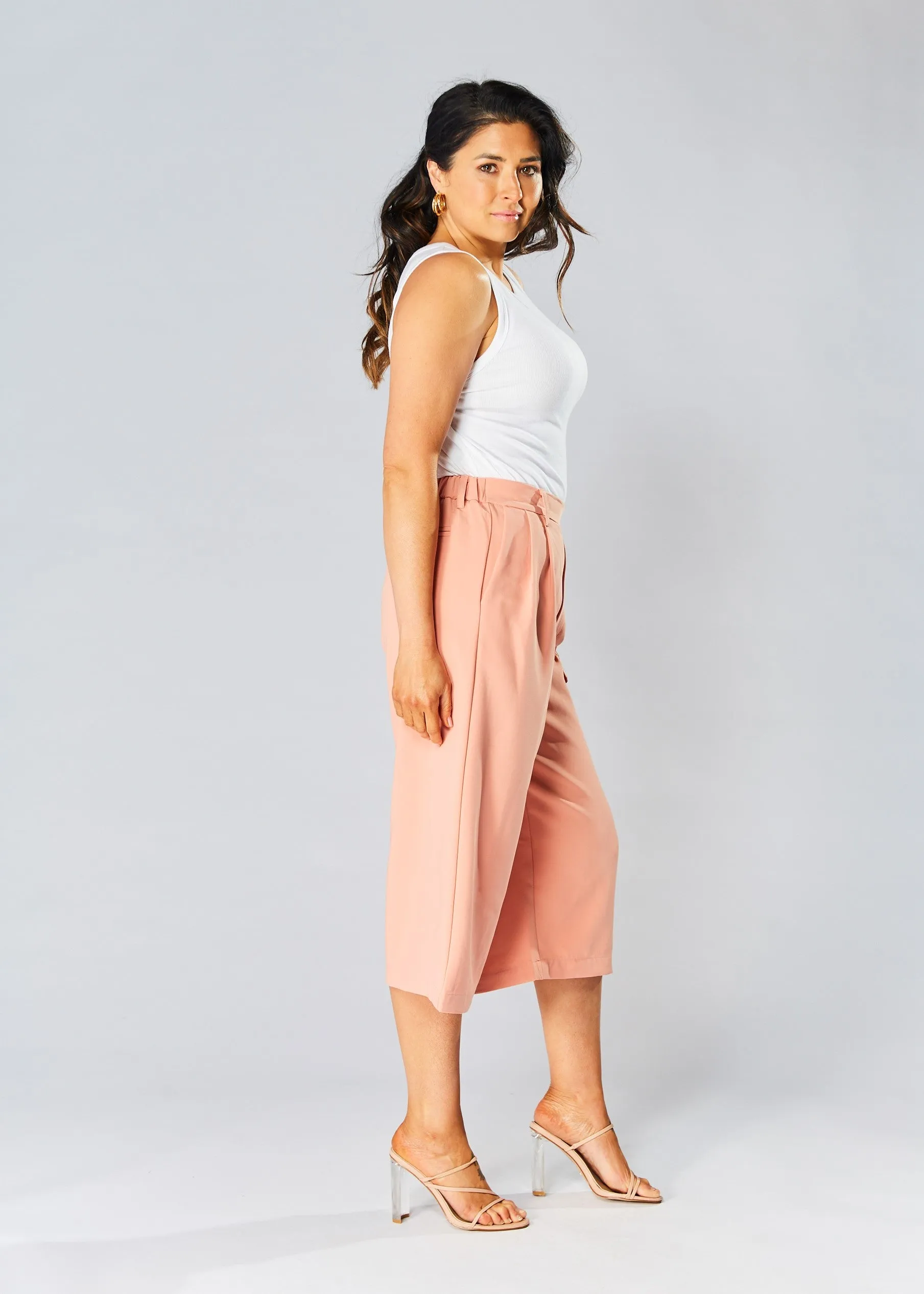High Waisted Culottes - Peach