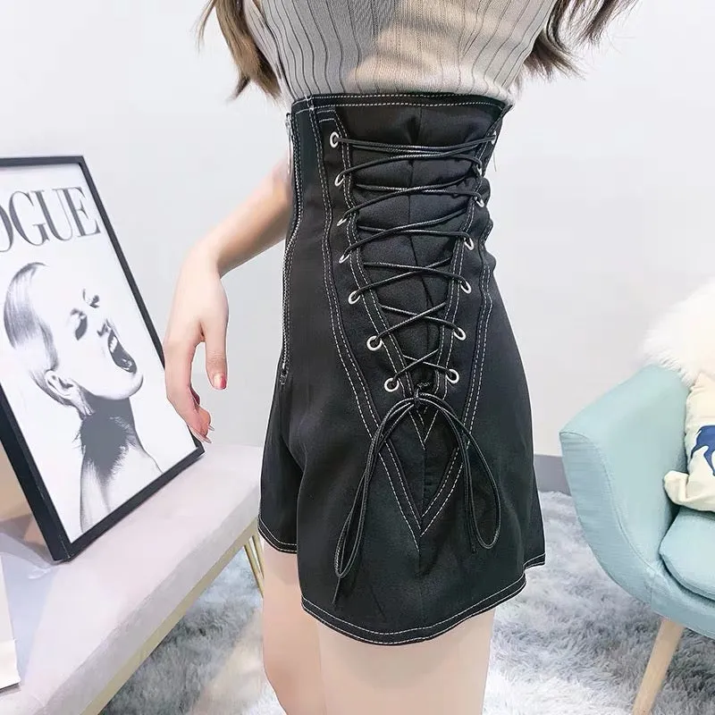 High Waisted Lace Up Shorts