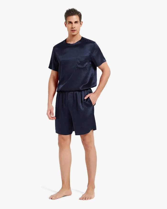 His & Hers Relaxed Silk Pajamas Navy Blue