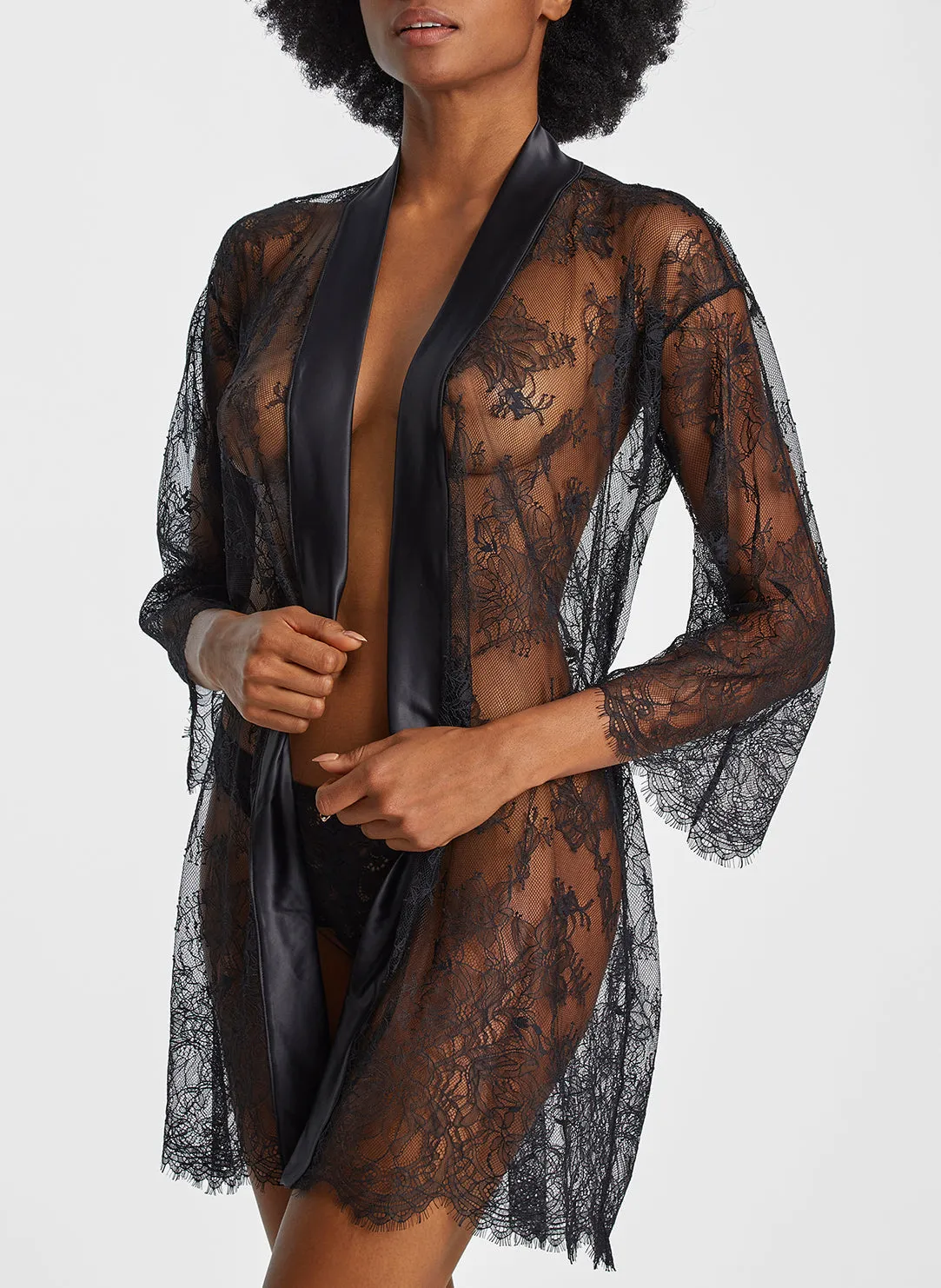 Histoire D'Un Soi Black Lace Kimono