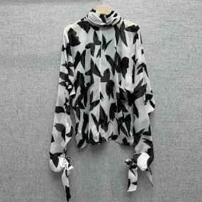 Hit Color Patchwork Lace Up Casual Blouses For Women Stand Collar Long Sleeve Minimalist Loose Shirts Female Fashion Style