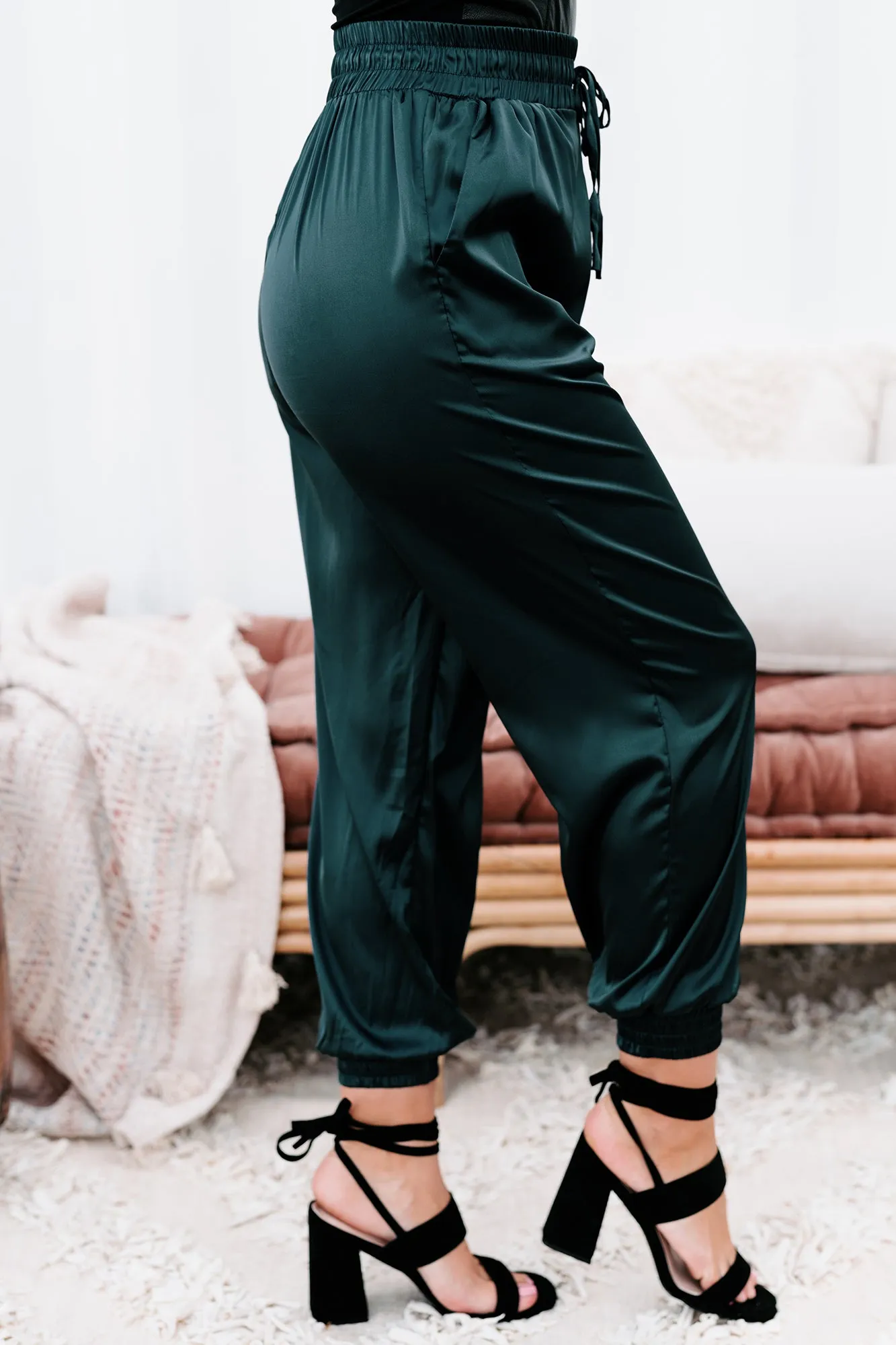 Hit The Jackpot Satin Joggers (Dark Teal)