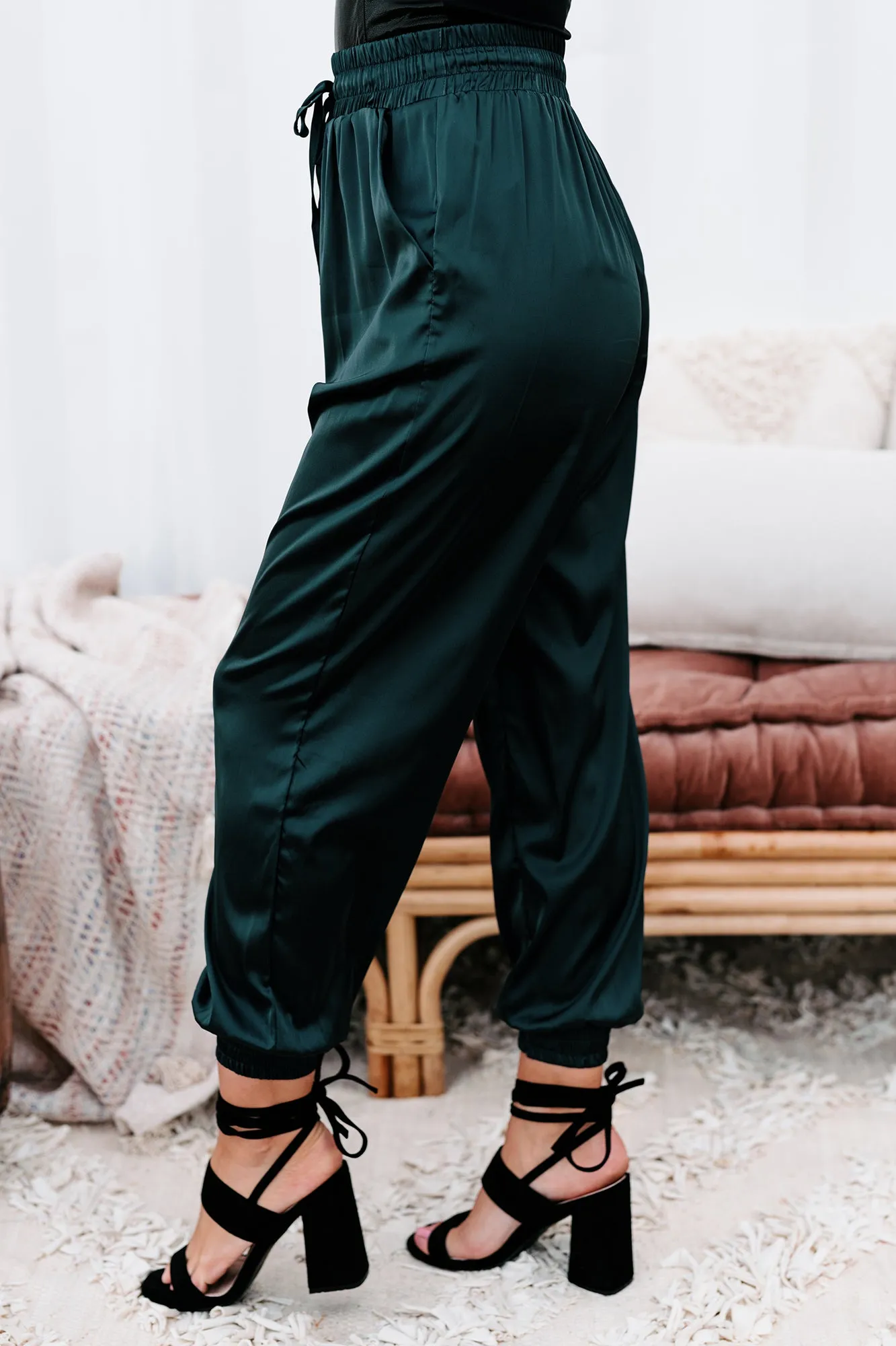 Hit The Jackpot Satin Joggers (Dark Teal)
