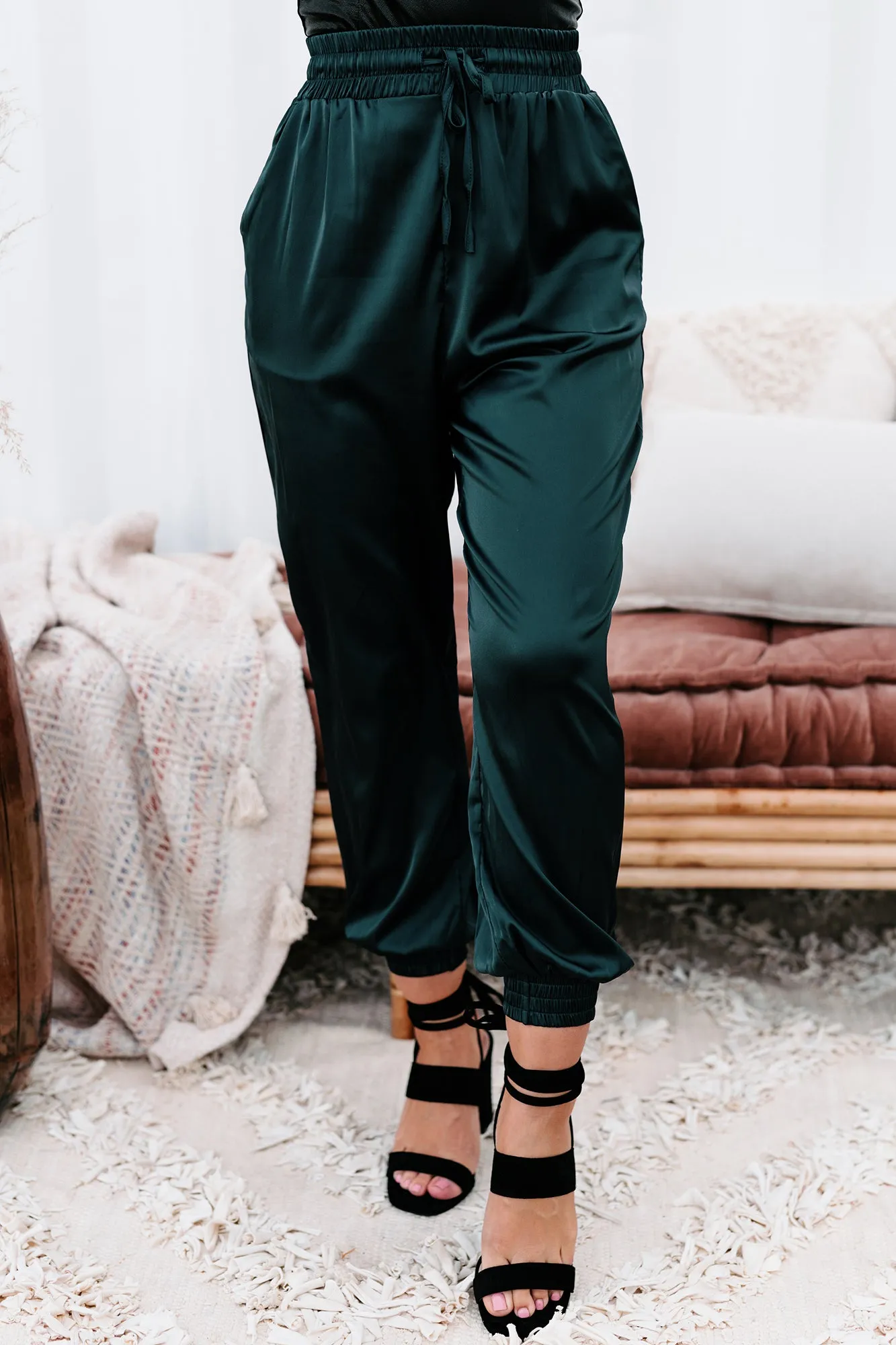 Hit The Jackpot Satin Joggers (Dark Teal)