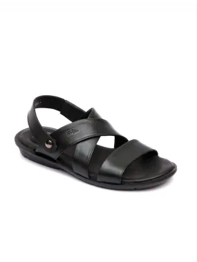 Hitz Men's Black Leather Slip on Sandals