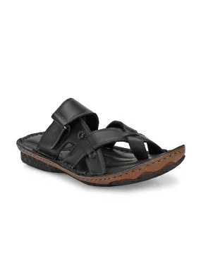 HITZ7348 Men's Black Leather Casual Open Slipper