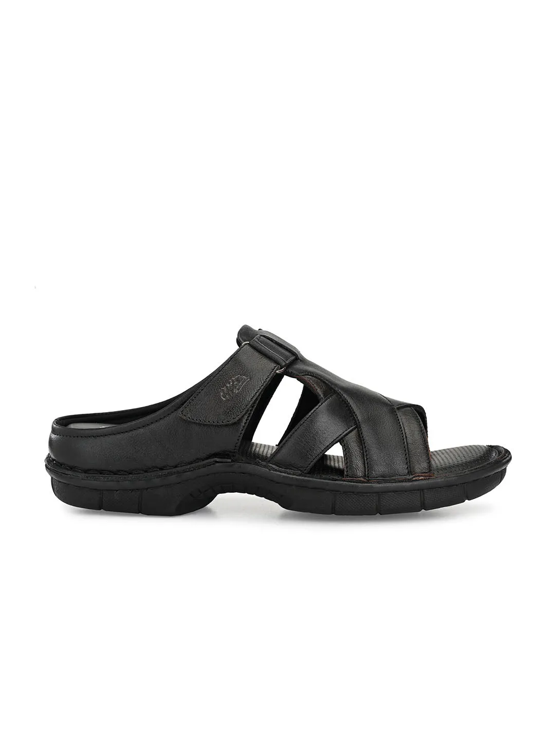 HITZ9609 Men's Black Leather Casual Open Slipper