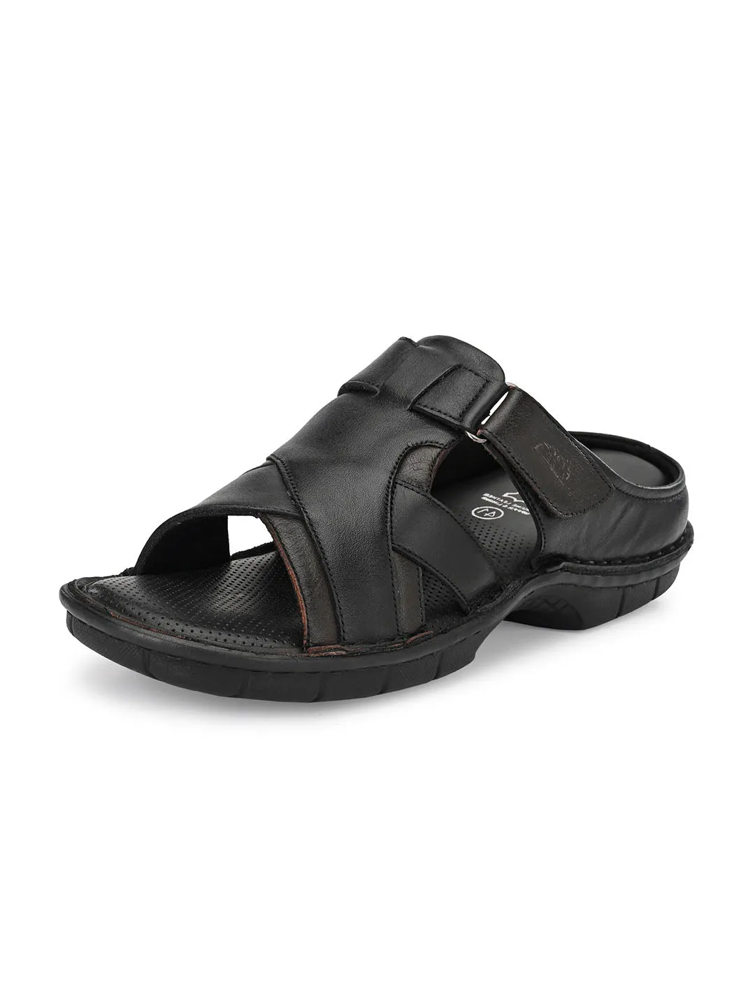HITZ9609 Men's Black Leather Casual Open Slipper