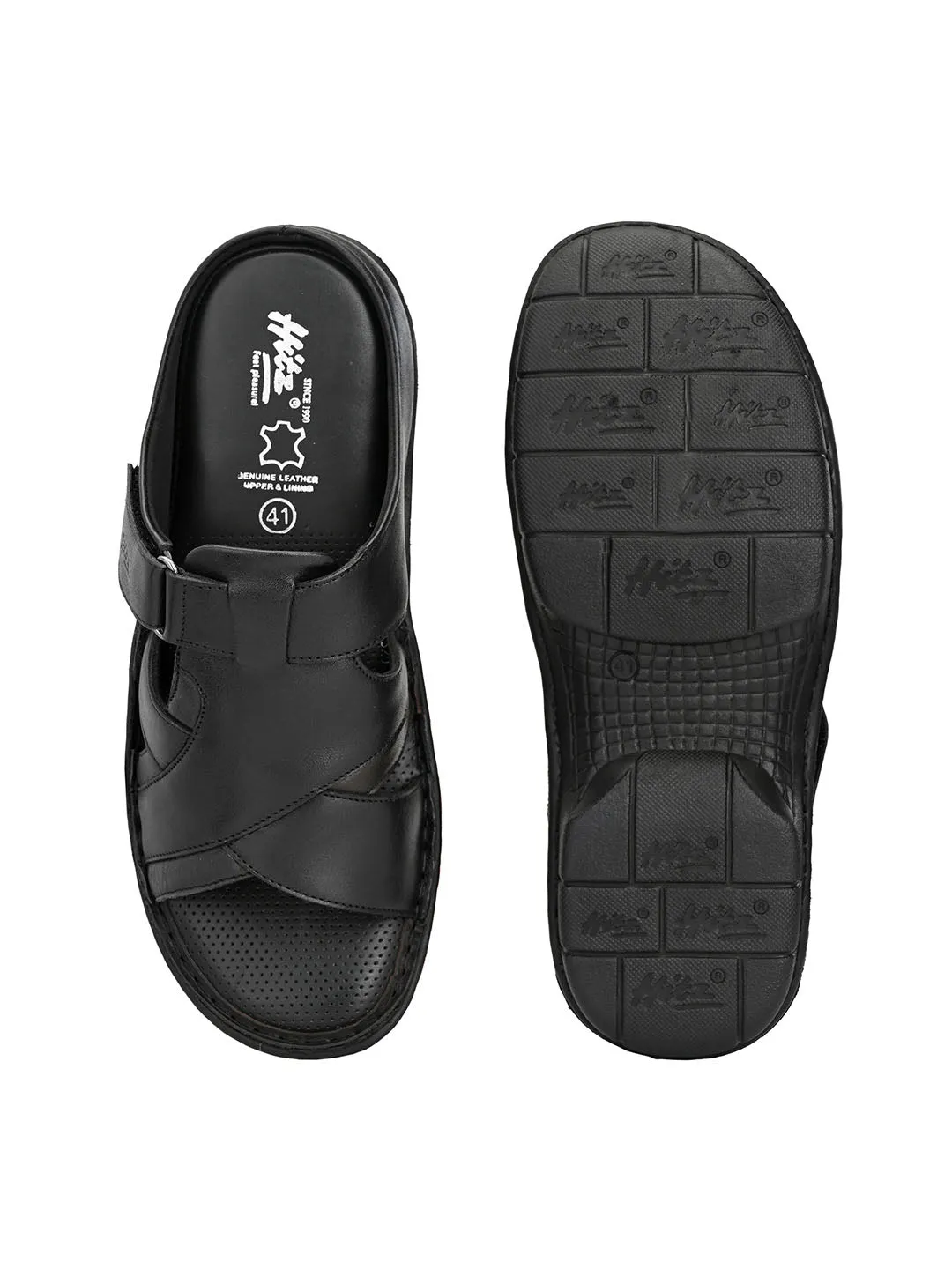 HITZ9609 Men's Black Leather Casual Open Slipper