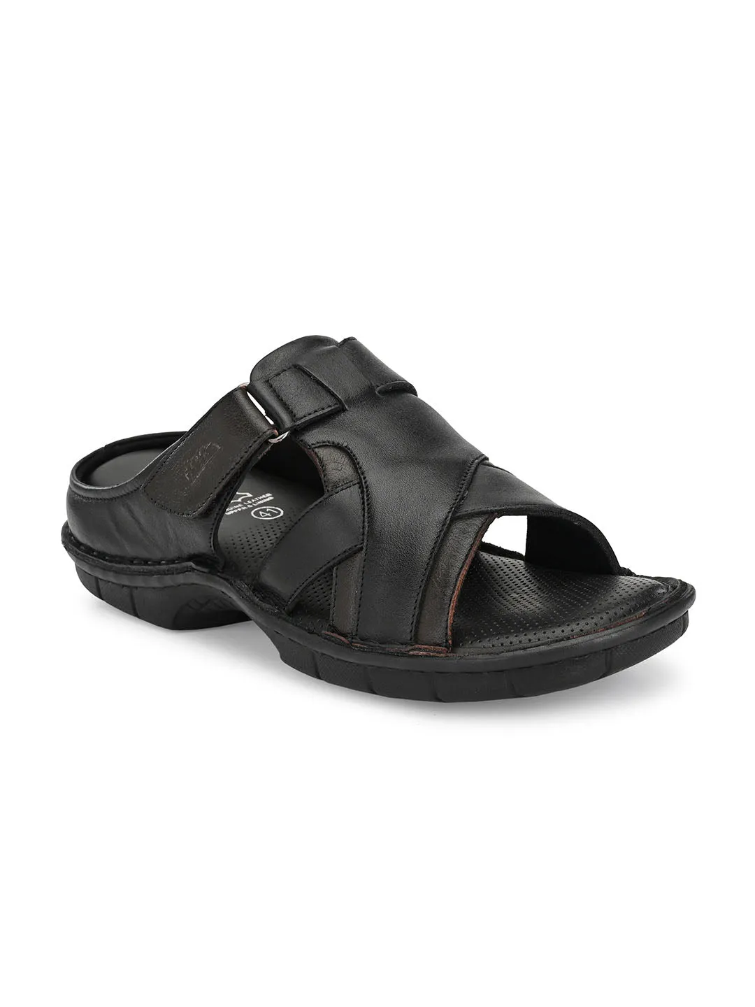 HITZ9609 Men's Black Leather Casual Open Slipper