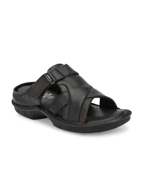 HITZ9609 Men's Black Leather Casual Open Slipper