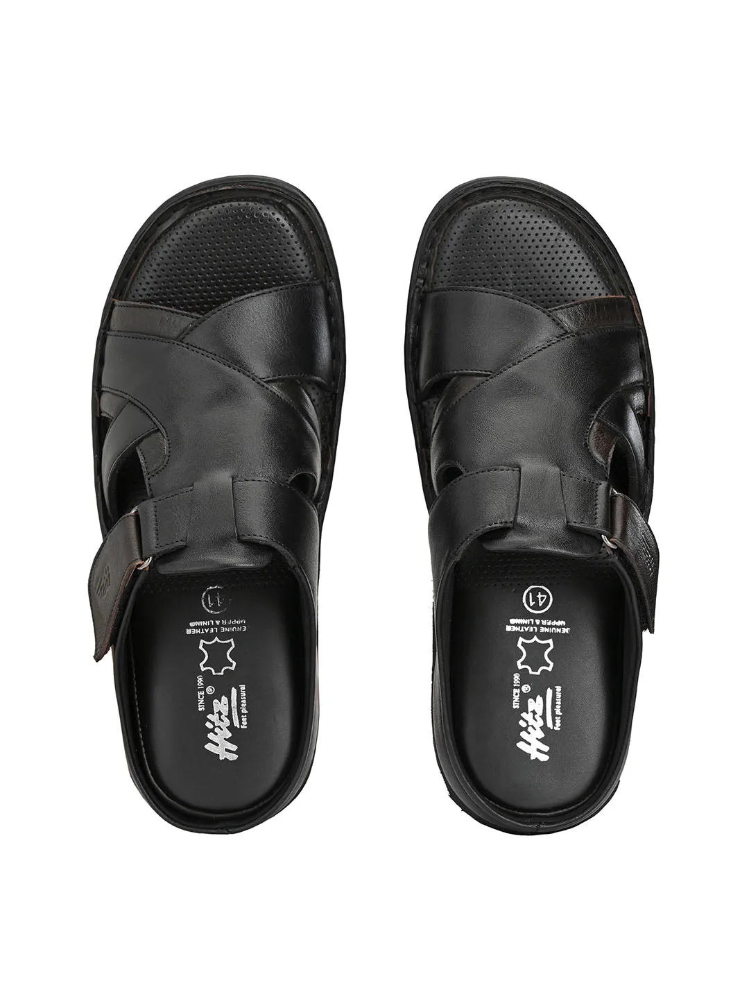 HITZ9609 Men's Black Leather Casual Open Slipper