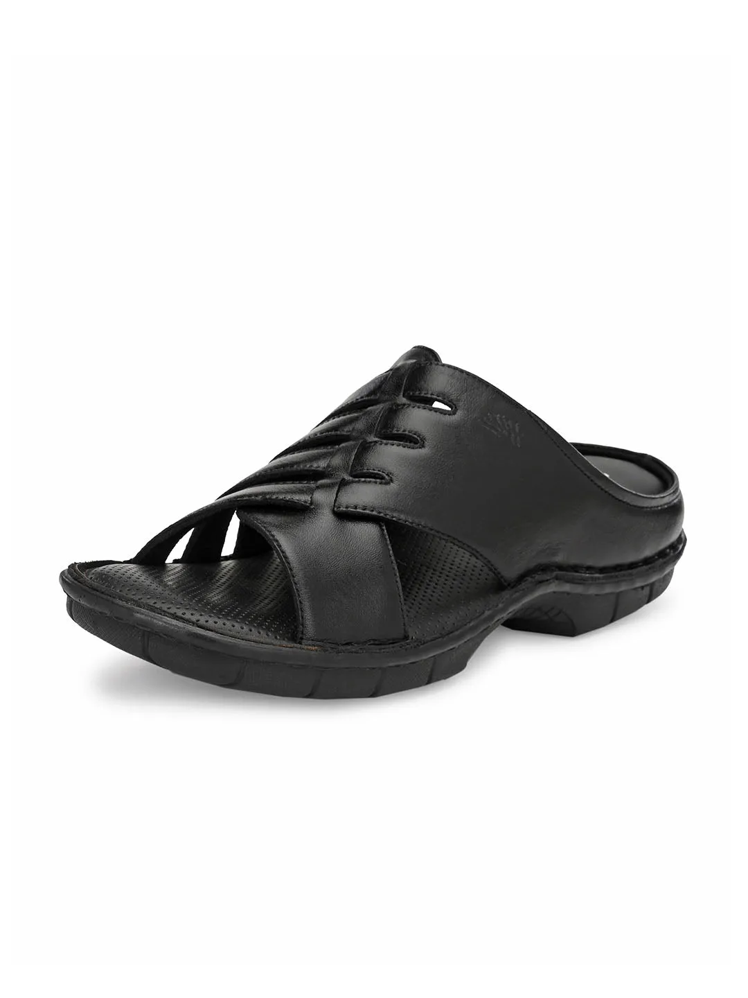 HITZ9616 Men's Black Leather Casual Open Slipper