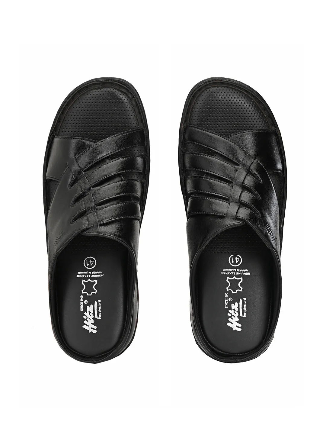 HITZ9616 Men's Black Leather Casual Open Slipper