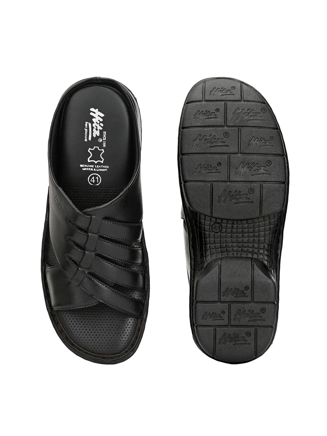 HITZ9616 Men's Black Leather Casual Open Slipper