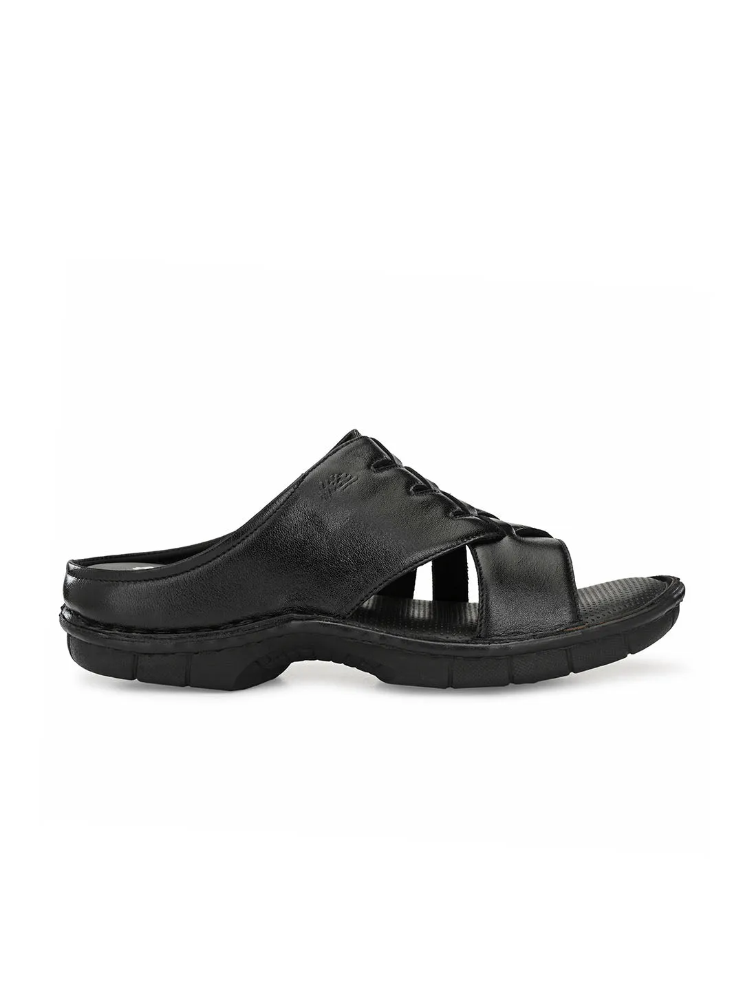HITZ9616 Men's Black Leather Casual Open Slipper