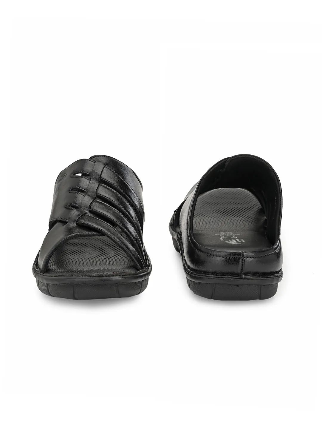 HITZ9616 Men's Black Leather Casual Open Slipper