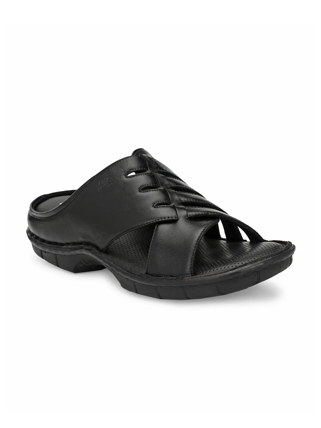 HITZ9616 Men's Black Leather Casual Open Slipper
