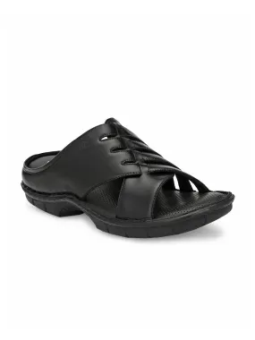 HITZ9616 Men's Black Leather Casual Open Slipper