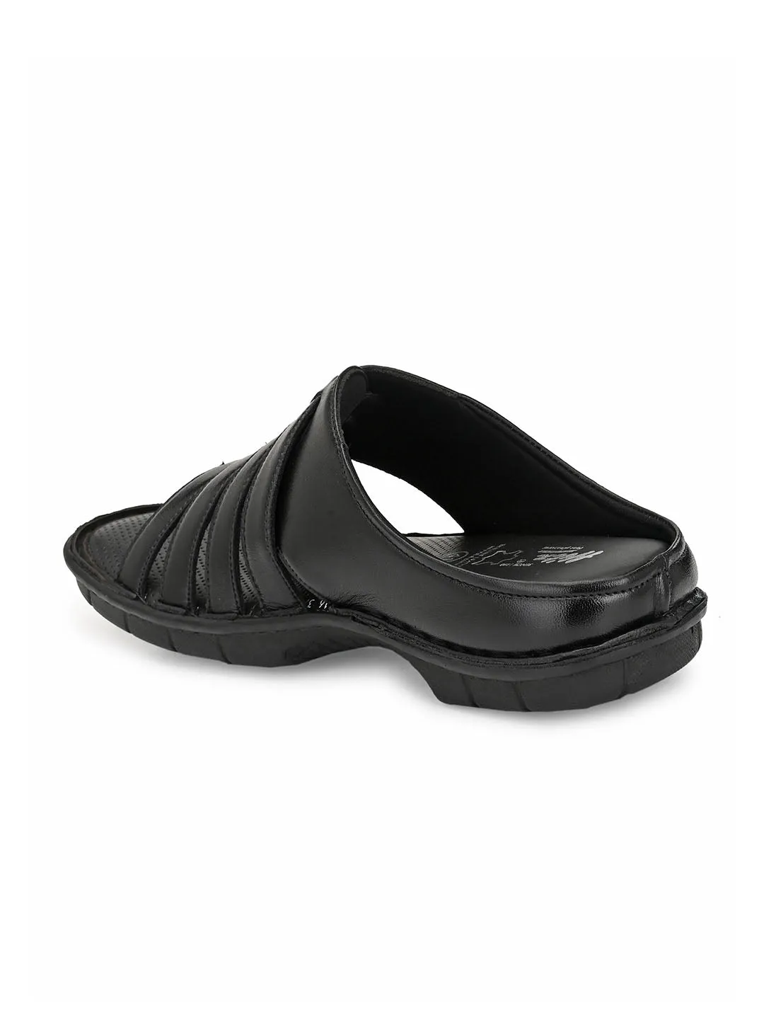 HITZ9616 Men's Black Leather Casual Open Slipper