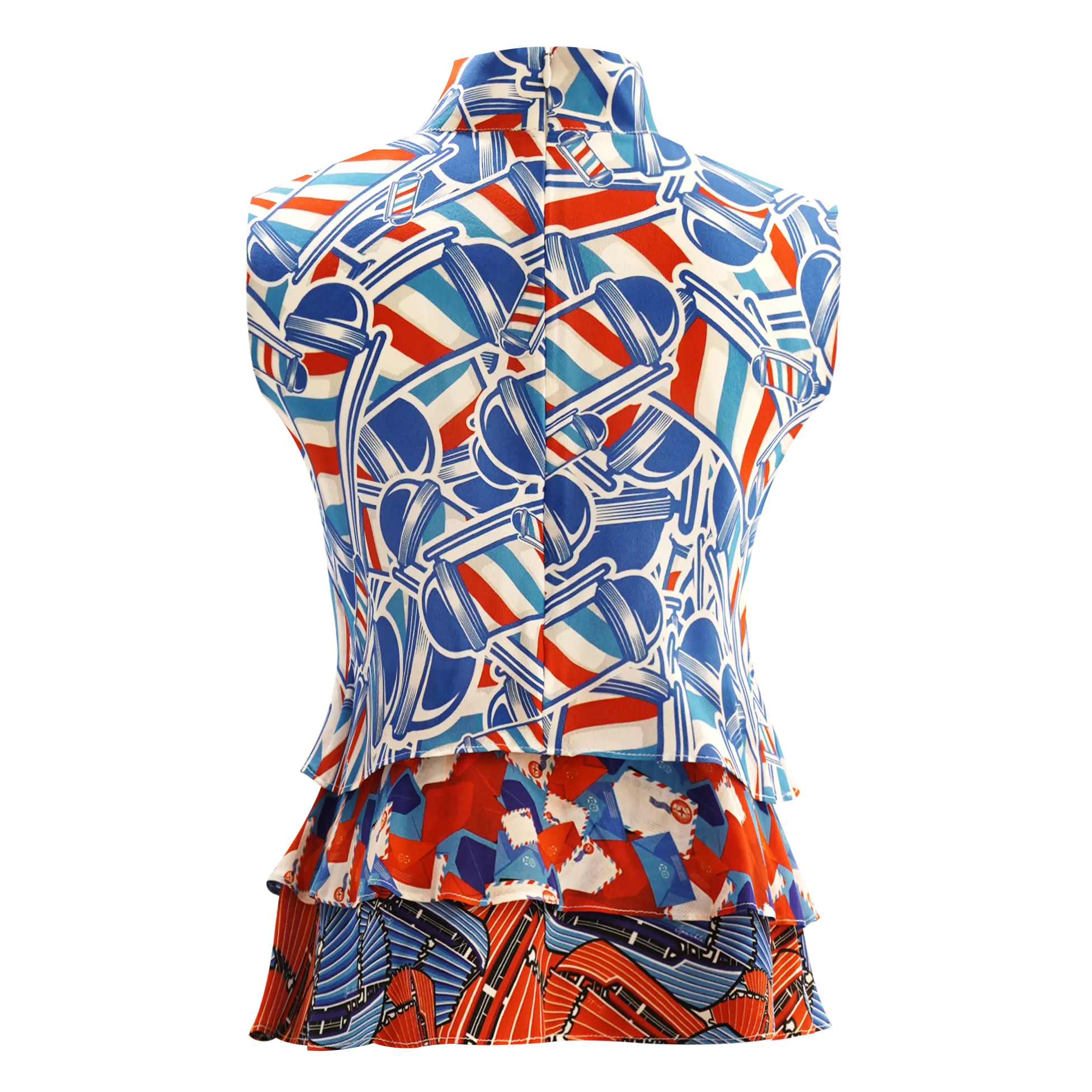 【HK CLASSIC】Silk Cheongsam Tank Top (紅白藍)