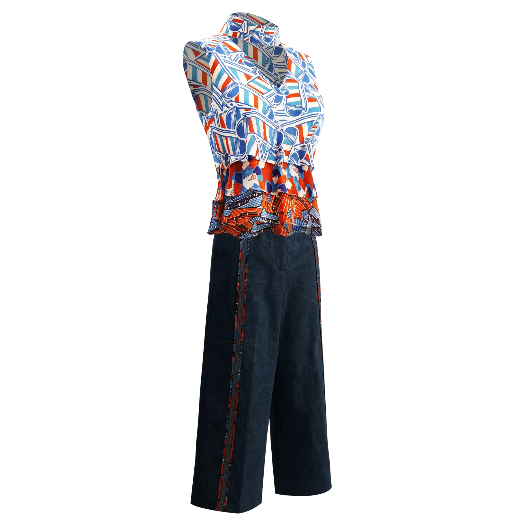 【HK CLASSIC】Silk Cheongsam Tank Top (紅白藍)