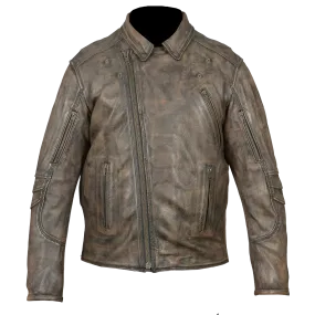 HMM517DB Men's Distressed Brown Leather Racer Jacket with Vents