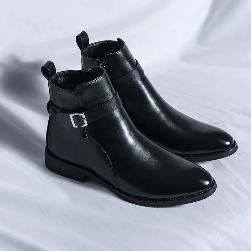 Hnzxzm New Brown Ankle Boots for Men Business Black Zipper Handmade Short Boots  Size 38-47
