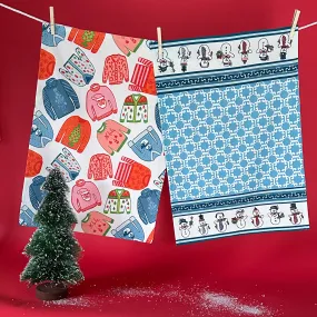 Holiday Sweaters and Frolicking Snowmen Christmas Tea Towel Set