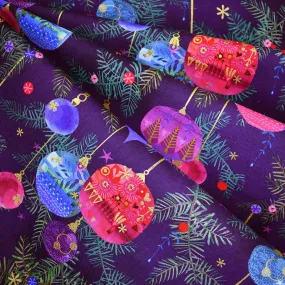 Holy Night Decorative Ornaments Metallic Digital Print Cotton Purple