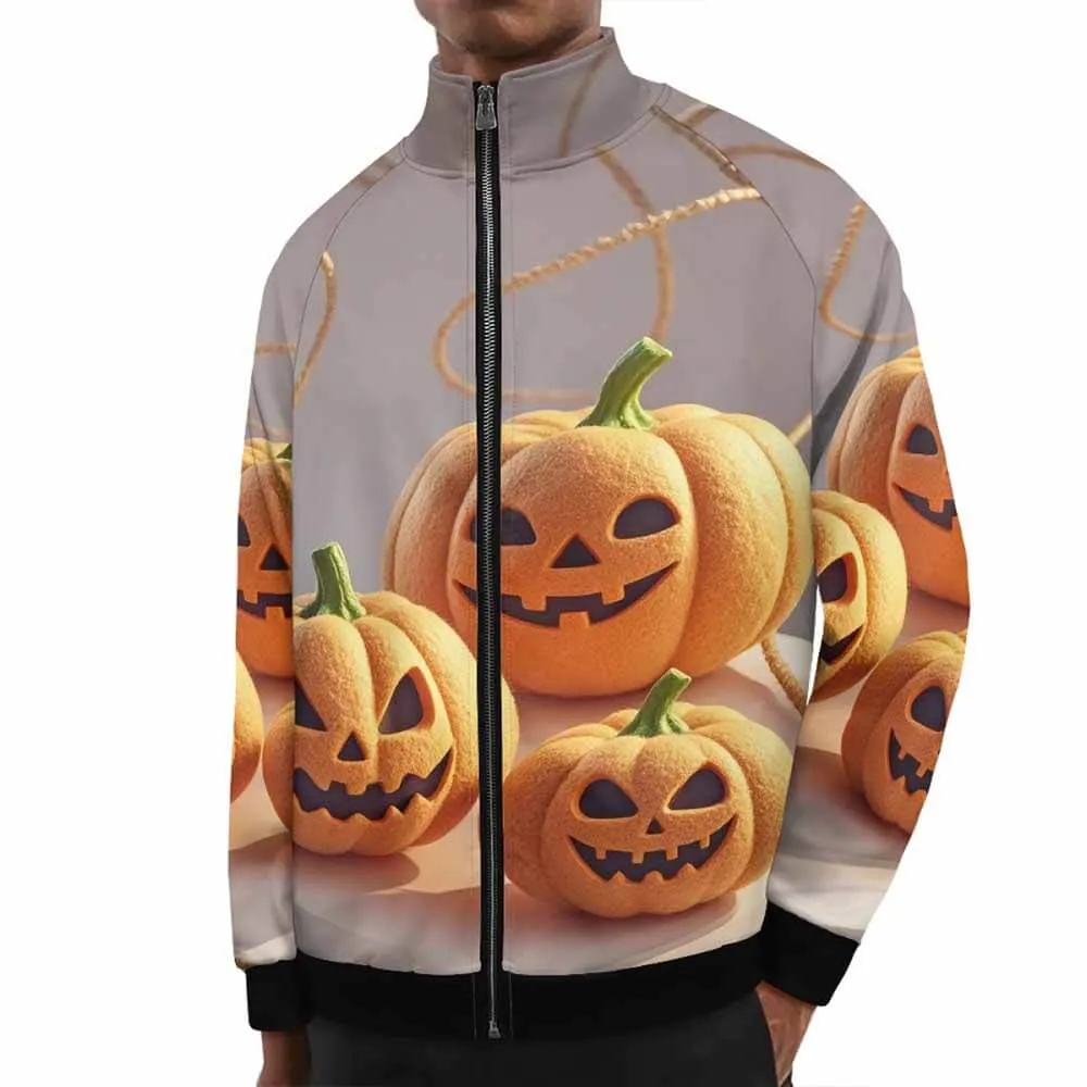 Horror Felt Pumpkin Head Stand Collar Zip-Up Jacket