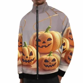 Horror Felt Pumpkin Head Stand Collar Zip-Up Jacket