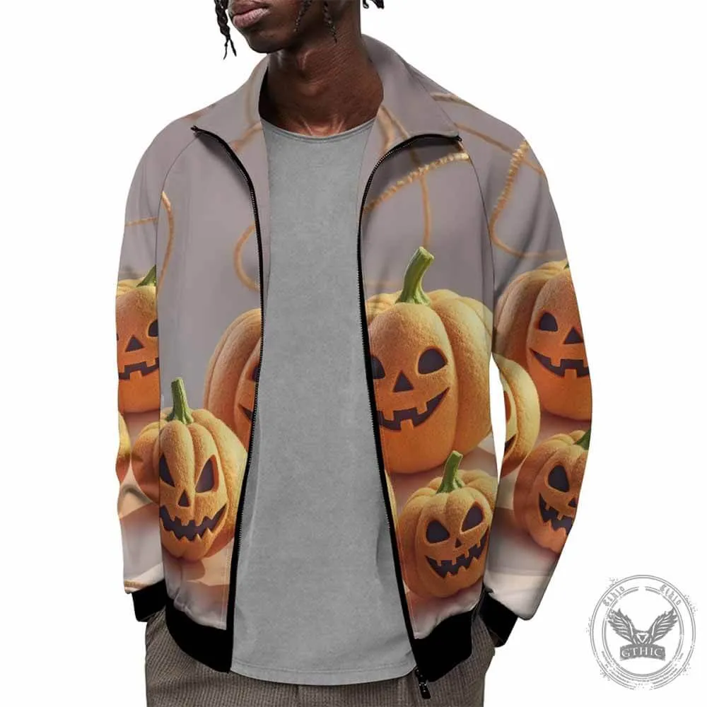 Horror Felt Pumpkin Head Stand Collar Zip-Up Jacket