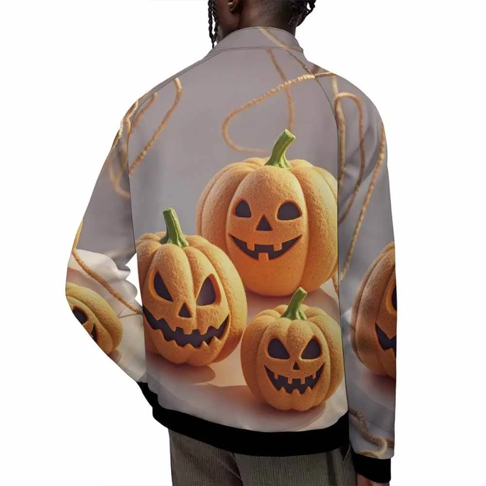 Horror Felt Pumpkin Head Stand Collar Zip-Up Jacket