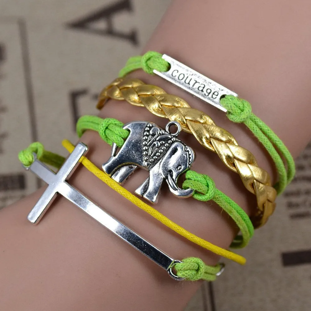 Hot Sale Women Vintage Anchors Rudder Rectangle Cross Leather Bracelet Multilayer Bracelets Hunger Games Charm Bracelet