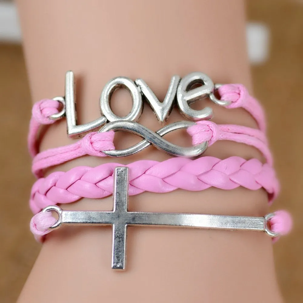 Hot Sale Women Vintage Anchors Rudder Rectangle Cross Leather Bracelet Multilayer Bracelets Hunger Games Charm Bracelet