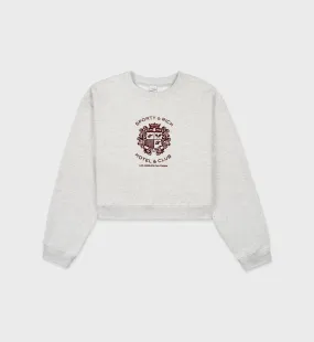 Hotel Flocked Cropped Crewneck - Heather Gray/Maroon