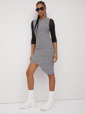 Houndstooth Asymmetric-Hem Shift Dress