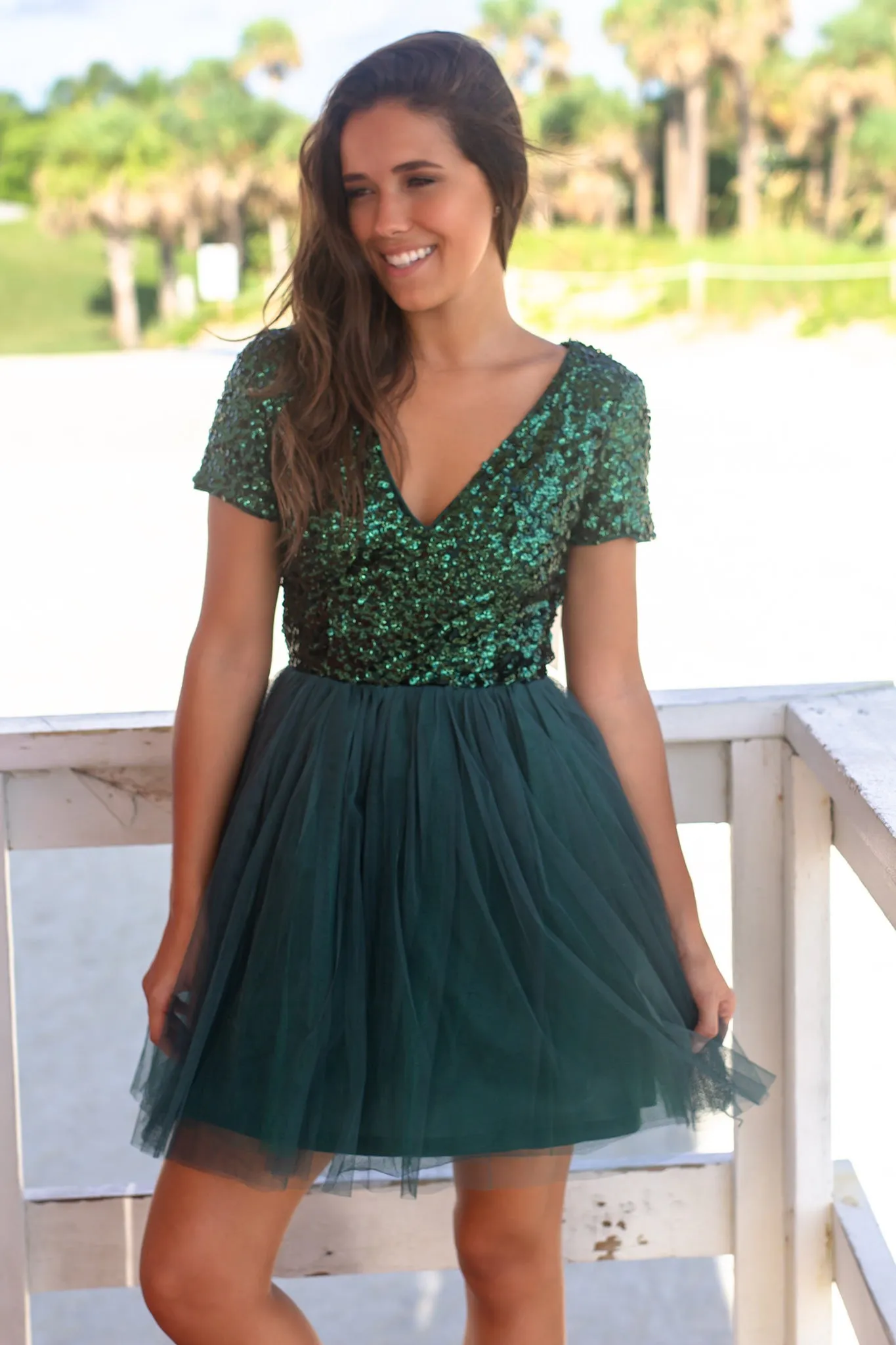Hunter Green Sequin Top Short Dress