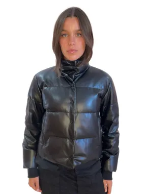 Husk Black Pleather Puffer Jacket. Size: S