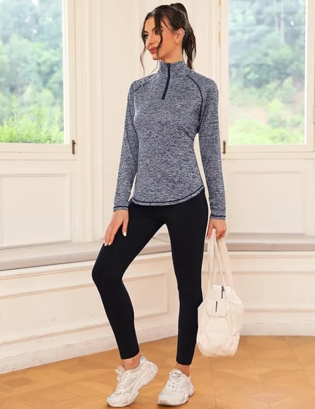 iClosam Womens Long Sleeve Tops 1/4 Zip Polo Shirts UPF 50  Running T-Shirt Quick Dry Gym Sports Workout Cycling Golf Tops