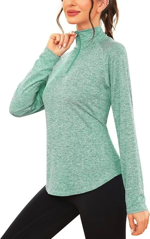 iClosam Womens Long Sleeve Tops 1/4 Zip Polo Shirts UPF 50  Running T-Shirt Quick Dry Gym Sports Workout Cycling Golf Tops