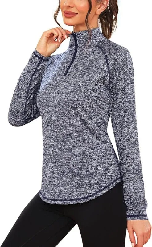 iClosam Womens Long Sleeve Tops 1/4 Zip Polo Shirts UPF 50  Running T-Shirt Quick Dry Gym Sports Workout Cycling Golf Tops