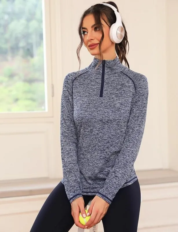 iClosam Womens Long Sleeve Tops 1/4 Zip Polo Shirts UPF 50  Running T-Shirt Quick Dry Gym Sports Workout Cycling Golf Tops