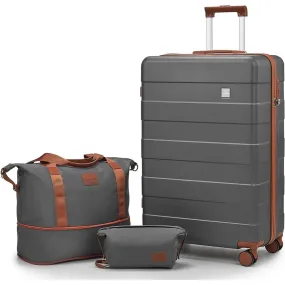 Imiomo TR003-20 20 in Carry-on Suitcase with Spinner Wheels, Hardside 3PCS Set with TSA Lock, Gray