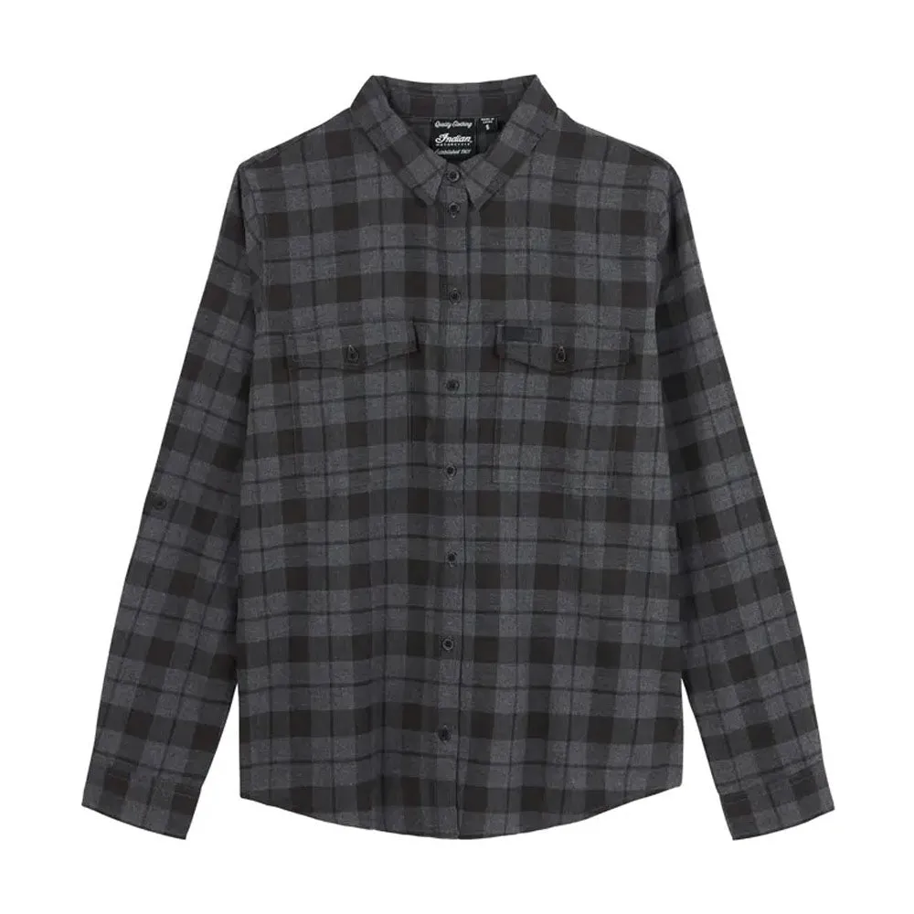 Indian Motorcycle  Womens Chicago Plaid Shirt Durable Comfortable Cotton Black